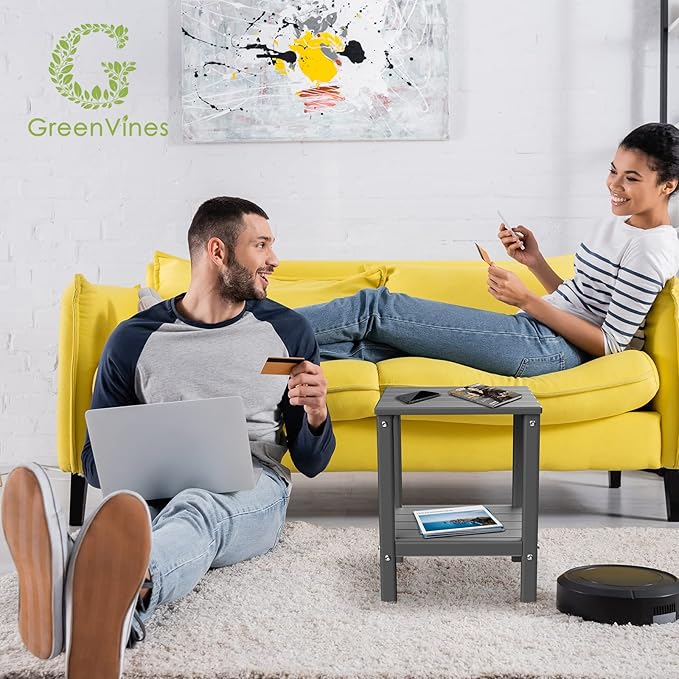 GREENVINES Outdoor Rocking Chair Set | 3-Piece | 2 Rocking Chairs with 1 Side Table | Porch Rocker | HDPE Plastic | Grey | Patio Furniture Sets | High Back | Big & Tall | Ladder Back