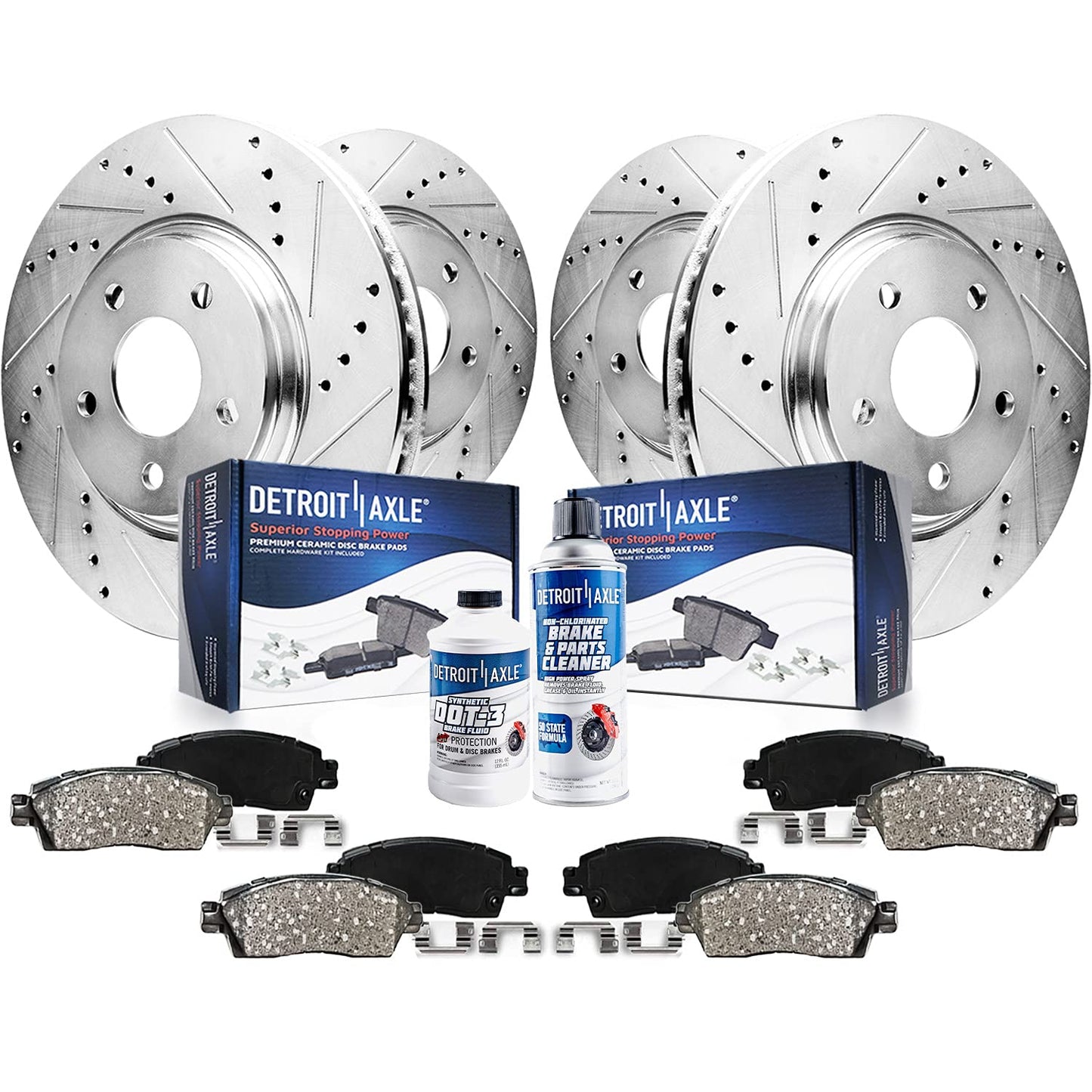 Detroit Axle - Brake Kit for Audi Q7 Porsche Cayenne Volkswagen Touareg Drilled and Slotted Brake Rotors Ceramic Brakes Pads Fro