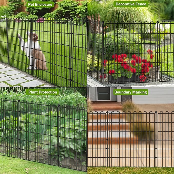 10 Panels No Dig Decorative Garden Fence for Yard, 32 in(H) X 23.6 ft(L) Animal Barrier Fencing for Outdoor Dog, Metal Portable Garden Fences for Borders, Pets, Landscape, Temporary Fence