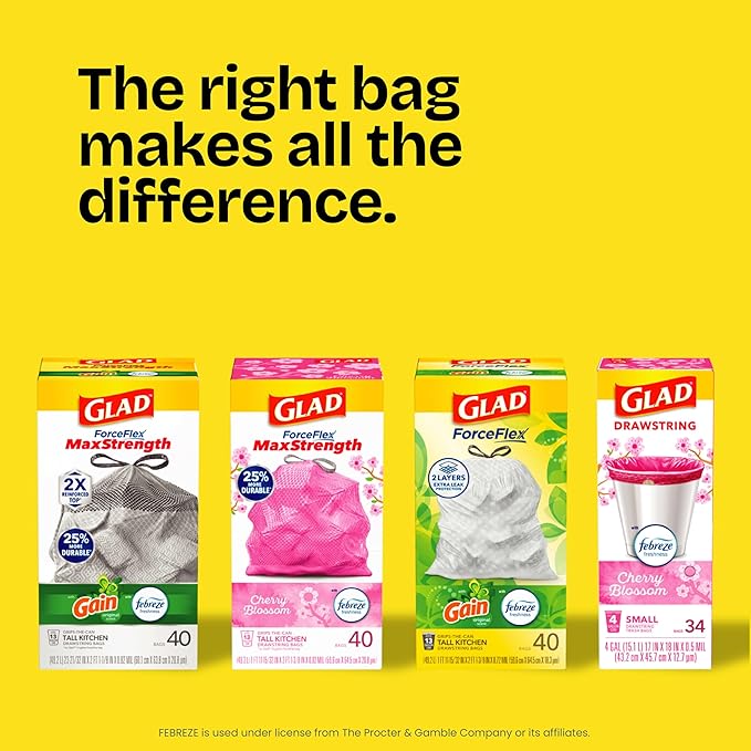 Glad ForceFlex Tall Kitchen Trash Bags, 13 Gallon, Gain Moonlight Breeze