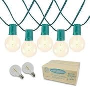Novelty Lights 50 Feet G40 LED Patio String Light Set with 50 Bulbs, Warm White, Weather Resistant and Shatterproof Replaceable Plastic Globe Bulbs, Green Wire