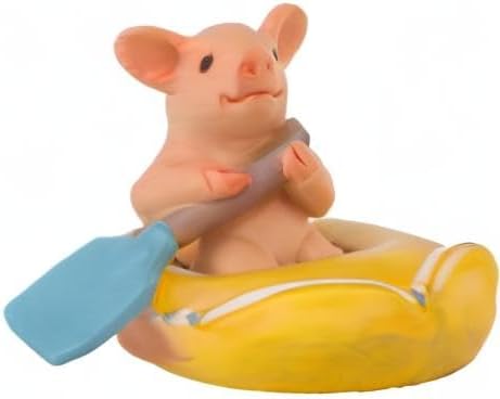 Mini Pig Figurine, Resin Home Decor, Lucky Animal Garden Statue for Micro Landscape (Pig Goes Kayaking)