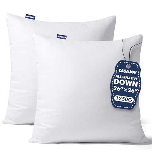 26x26 Pillow Inserts, Set of 2 Down Alternative Throw Pillows Insert for Bed, Sofa & Couch, Ultra Soft Fluffy Sleeping Pillow with 100% Cotton Cover - size: 26x26 Inch