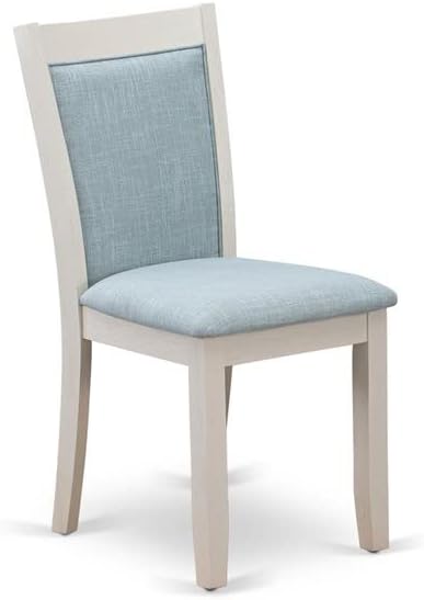 East West Furniture X097MZ015-5 5 Piece Modern Dining Table Set Includes a Rectangle Wooden Table with X-Legs and 4 Baby Blue Linen Fabric Upholstered Chairs, 40x72 Inch, Multi-Color