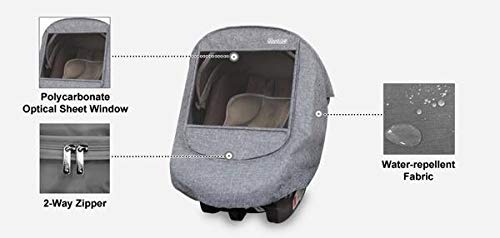 Manito Melange Infant Car Seat Weather Shield – Universal-Fit, Clear Window, Windproof, Water-Repellent, Premium Baby Car Seat Cover for Travel & Outdoor Weather Protection (Black Grey)