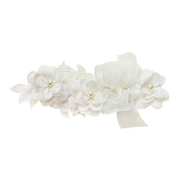 Floral Lace Hair Bow for Baby Girls Soft Stretch Headband for Newborns to Toddlers Baby Shower Birthday Hair Band 0-36 Months (Ivory, Free)
