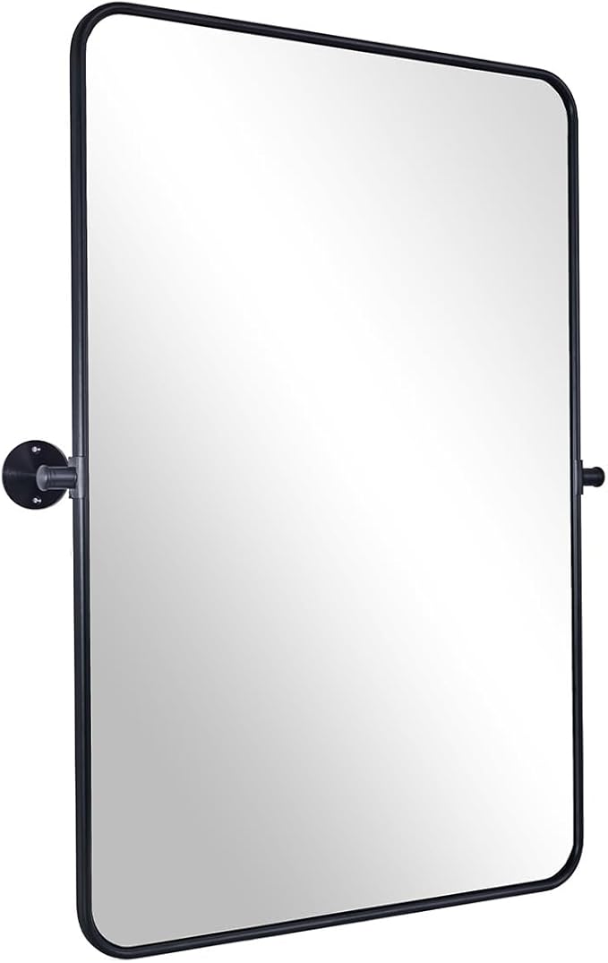 ANDY STAR Pivot Mirror, 22" x 30" Black Tilt Mirror for Bathroom with Rounded Corner Tube Metal Frame Design, Black Vanity Rectangle Bathroom Mirror for Over Sink, Hangs Vertically Farmhouse Style