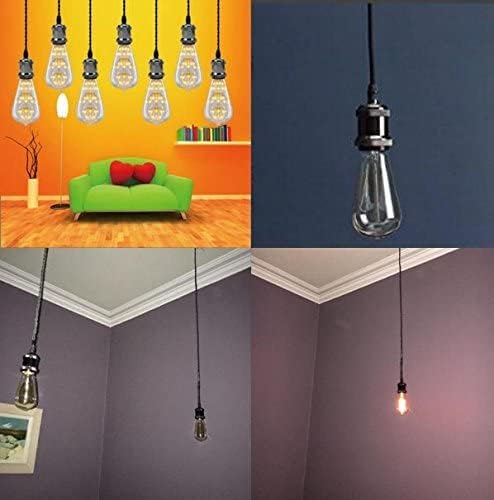Kiven 3-Light H-Type Wire Track Light Pendants, 7 Inch Cord Length Black Weave Rope, Restaurant Chandelier Decorative Pendant Light Industrial Factory Pendant Lamp 3 Pack,Bulb Not Included（Black）