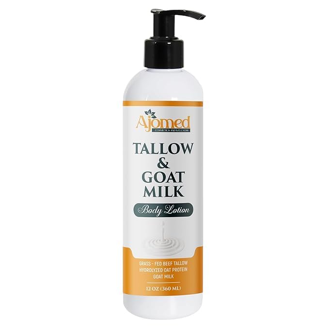 Tallow & Goat Milk Body moisturizing Lotion for Sensitive Skin, handmade tallow cream (12 Fl OZ, Lavender Vanilla)