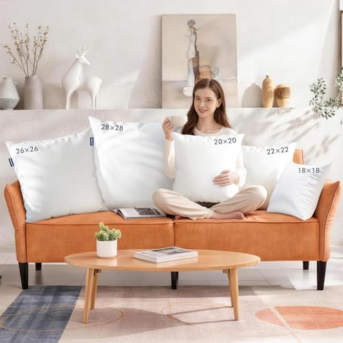 28x28 Pillow Inserts, Set of 2 Down Alternative Throw Pillows Insert for Bed, Sofa & Couch, Ultra Soft Fluffy Sleeping Pillow with 100% Cotton Cover - size: 28x28 Inch