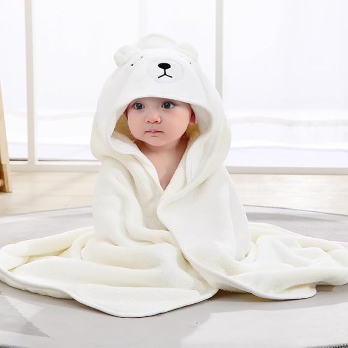 Hooded Baby Towel - Premium Soft Bath Towel for Baby, Newborn,Infant - Ultra Absorbent,Natural Baby Stuff Towel, Soft Coral Velvet Coral Fleece Bath Towel for Boys and Girls (White Bear)