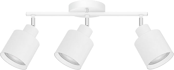 3-Light Led Track Lighting,White Ceiling Lighting Fixtures,Wall Sconces Ceiling Spotlight with Foldable Light Arms for Kitchen, Closet, Bedroom,GU10 Socket, Bulbs Not Included