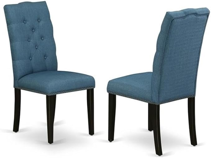 East West Furniture X697EL121-7 7 Piece Dining Table Set Consist of a Rectangle Dining Room Table with X-Legs and 6 Blue Linen Fabric Upholstered Chairs, 40x72 Inch, Multi-Color