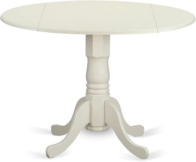 East West Furniture DLSI3-WHI-15 3 Piece Dining Room Furniture Set Contains a Round Dining Table with Dropleaf and 2 Baby Blue Linen Fabric Upholstered Chairs, 42x42 Inch, Linen White