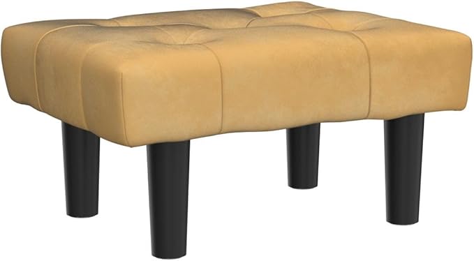 HOUCHICS Small Footstool Ottoman, Velvet Wooden Foot Stool Ottoman with Wood Legs, Sofa Footrest Extra Seating for Living Room Entryway Office(Yellow 2PACK)