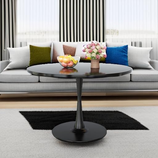 DKLGG Black Round Dining Table, 42.1" Tulip Table Kitchen Dining Table 4-6 People with MDF Top & Pedestal Base, Mid-Century End Leisure Coffee Office Living Room Table
