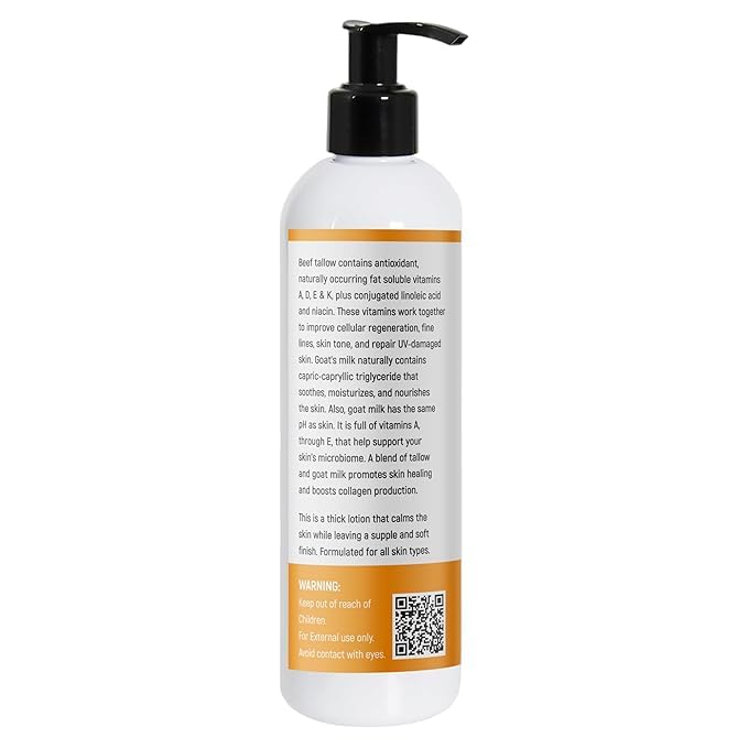 Tallow & Goat Milk Body moisturizing Lotion for Sensitive Skin, handmade tallow cream (12 Fl OZ, Lavender Vanilla)