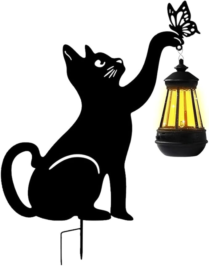Solar-Powered Black Cat Garden Decor Stakes - Metal Silhouette Figurine for Outdoor Yard, Lawn, and Patio Decoration