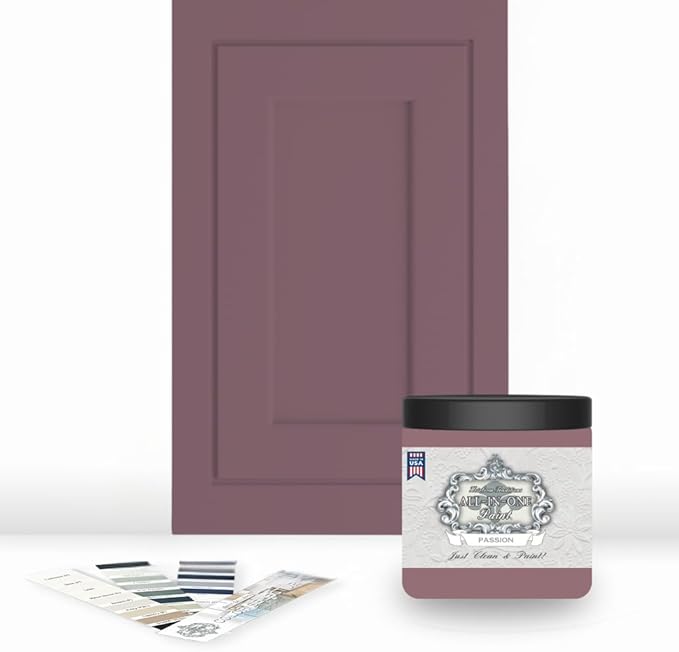 ALL-IN-ONE Paint, Durable cabinet and furniture paint. Built in primer and top coat, no sanding needed. Includes our 30 featured color card - Passion (plum rose), 8oz Sample
