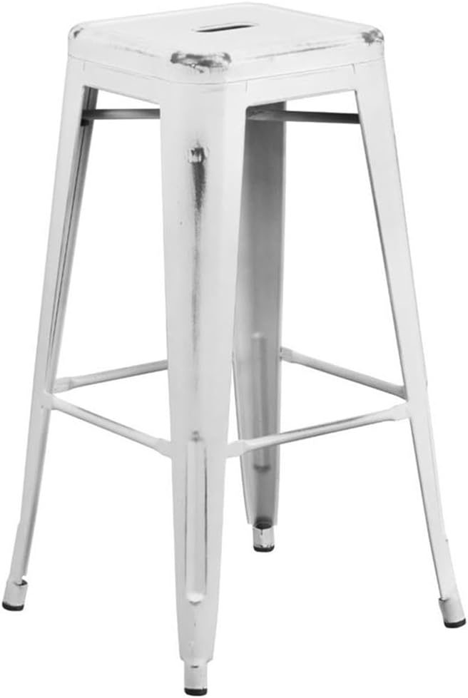 Flash Furniture Kai Commercial Grade 30" High Backless Distressed White Metal Indoor-Outdoor Barstool