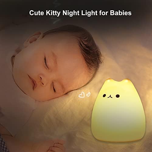 ZKLiLi Cute Cat Lamp, Night Light for Girls Bedroom, Kitty Lamp Birthday Gifts for Kids Baby Toddler Teen Portable Silicone Kawaii Nightlight Nursery Room Decor (Battery Cat)