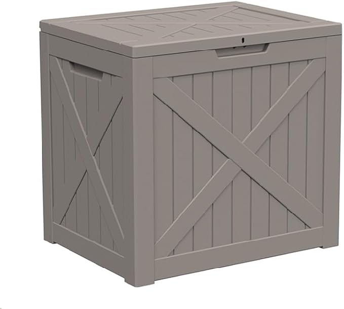 ROJIK Outdoor Storage Housing Deck Box - Waterproof Patio Furniture, Garden Tools, Cushions, Pool Accessories Storage Bench with Lockable Lid and Side Handles (Grey 38 Gal)