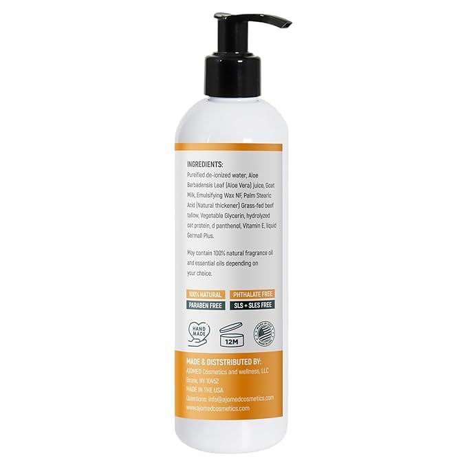 Tallow & Goat Milk Body moisturizing Lotion for Sensitive Skin, handmade tallow cream (12 Fl OZ, Lavender Vanilla)