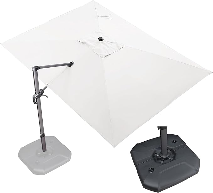 PURPLE LEAF 9' X 11.5' Patio Umbrella with Base Outdoor Cantilever Rectangle Umbrella Offset Umbrella with 360-degree Rotation for Garden Deck Pool Patio White