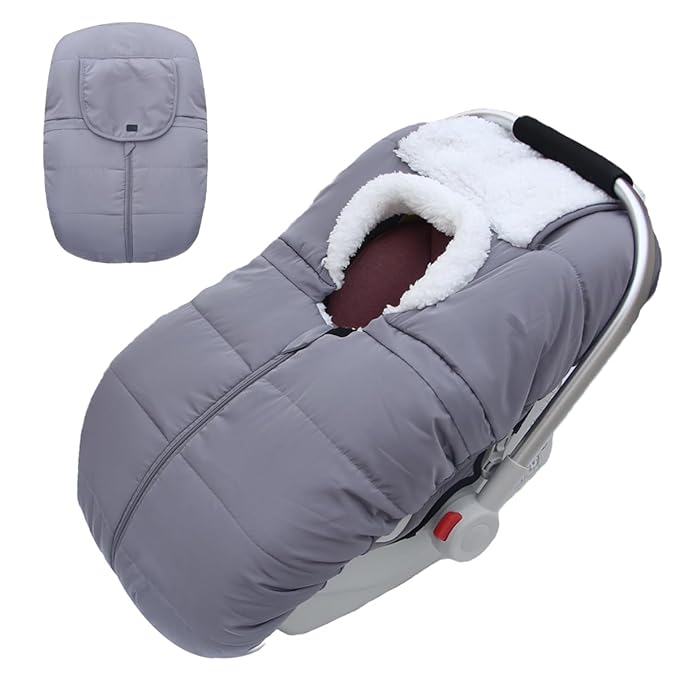 Winter Baby Car Seat Cover - Warm Infant Carseat Bunting Bag Blanket for Newborn Baby Boys Girls - Cold Weather Windproof Carrier Canopy for Travel -Universal Carseat Covers Canopies with Zips (Grey)