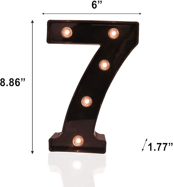 Light Up Black Alphabet Marquee Number Sign LED Marquee Number Lights Sign for Night Light Home Bar Christmas Lamp Birthday Party Wedding Decoration 7