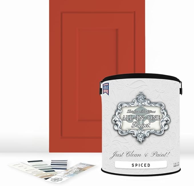 ALL-IN-ONE Paint, Durable cabinet and furniture paint. Built in primer and top coat, no sanding needed. Includes our 30 featured color card - Spiced, Gallon