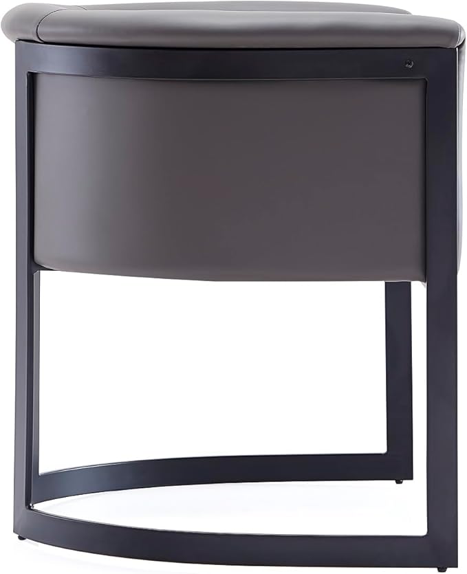 Manhattan Comfort Corso Faux Leather Upholstered Dining Chair, Barrel-Style Foam Padded Seat, Unique Geometric Metal Frame, Fully Assembled Accent Furniture, Grey