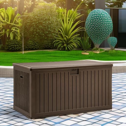 YITAHOME XXL 230 Gallon Large Deck Box,Outdoor Storage for Patio Furniture Cushions,Garden Tools with Flexible Divider,Waterproof,Lockable (Brown)