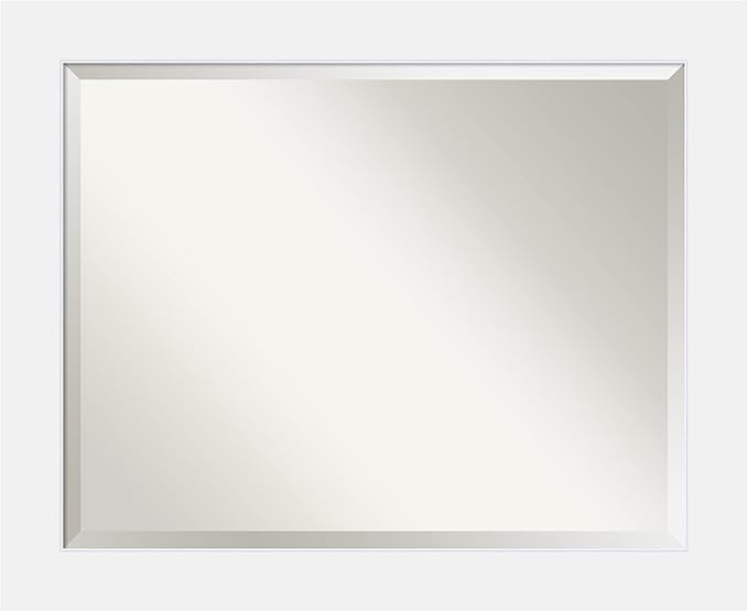 Amanti Art White Bathroom Mirror for Over Sink, 27x33 Corvino White Rectangle Vanity Mirror, Large Modern Contemporary Wood Frame, Hangs Horizonally and Vertically, Bathroom Wall Decor, Beveled Edge