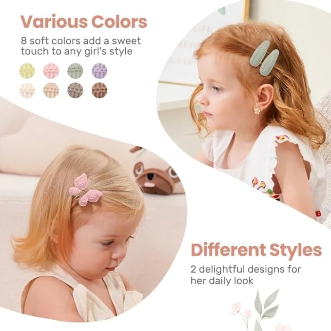 choicbaby 24pcs Toddler Hair Clips Small Knitted Snap Hair Clips Non Slip Wrapped Butterfly Hair Barrettes Accessories for Toddler Baby Girl Infant Kids