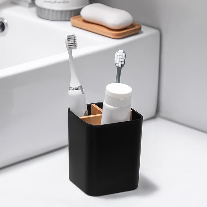 Bamboo Toothbrush Holder for Bathrooms, 3 Slots Toothbrush and Toothpaste