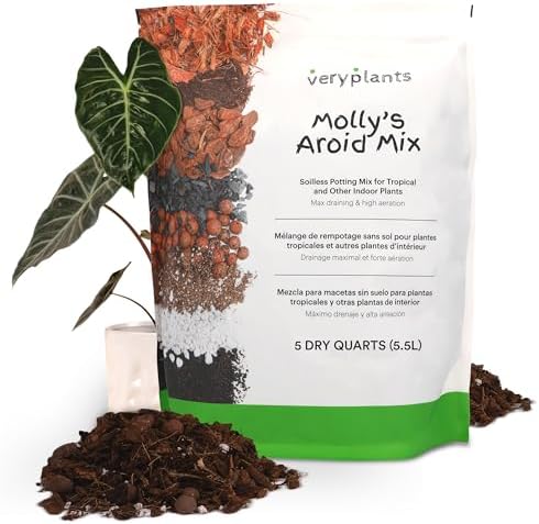 Molly's Aroid Mix - Premium Soilless Potting Mix for Houseplants - Fast Draining, Chunky & Easier to Water vs. Soil for Indoor Plants - with Bark, Coco Chips, Worm Castings, Mycorrhizae 5 Dry Quarts