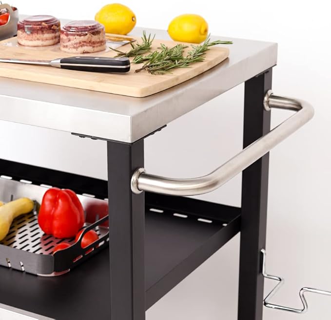 NUUK Three-Shelf Movable Outdoor Dining Cart Table, 20" x 32" NSF Stainless Steel Commercial Multifunctional Heavy Duty Kitchen Food Prep Worktable on Wheels