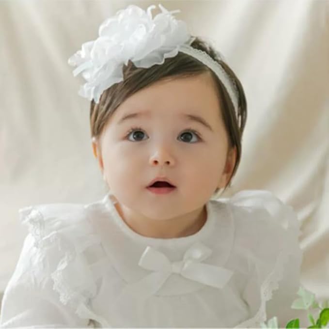 Floral Lace Hair Bow for Baby Girls Soft Stretch Headband for Newborns to Toddlers Baby Shower Birthday Hair Band 0-36 Months (White B, Free)