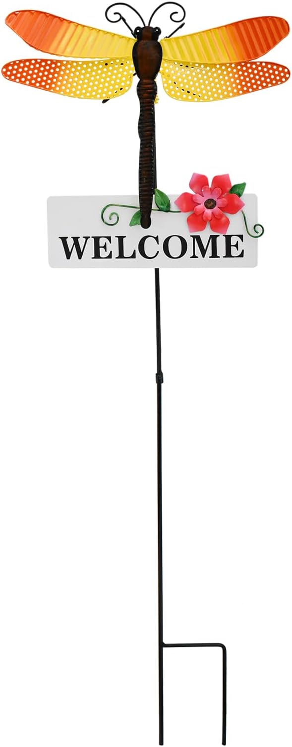 Veclotch Metal Butterfly Garden Stake,Rustic Butterfly Decorative Yard Stakes Metal Yard Art Ornaments Welcome Sign Outdoor Spring Garden Decor Patio Lawn Porch Pathway Decor (Dragonfly)