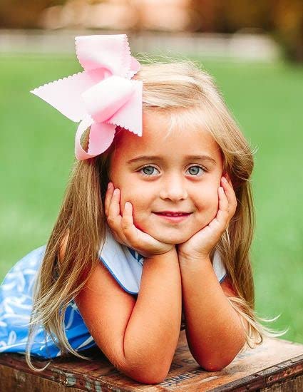 Wee Ones Girls' Classic Grosgrain Hair Bow with Scalloped Edges, No-Slip Hair Clip, Handmade, Burgundy, King