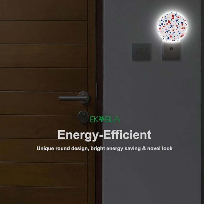 EKOBLA American Star Plug-in Night Light, Red White Blue Patriotic LED Nightlight with Dusk to Dawn Sensor