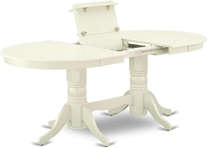 East West Furniture VAAS9-LWH-42 9 Piece Kitchen Table Set Mid-Century Includes A Dining Table and 8 Beige Red Polyester Fabric Upholstered Dining Chairs with Stylish Back- Linen White Finish