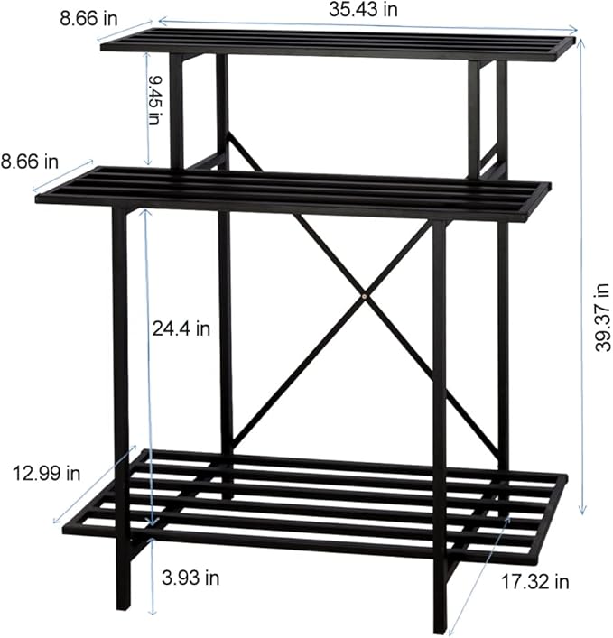 Zhongma 3 Tier Sturdy Plant Stand Space-Saving Heavy Duty Plant Holder for Home Indoor and Outdoor, L35.43 xW17.32 x H39.37 inch, 660 LBS Capacity & Heavy Duty Construction. …