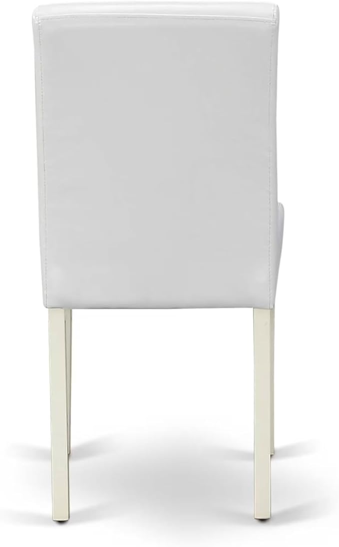 East West Furniture DLAB5-LWH-64 5 Piece Kitchen Table & Chairs Set Includes a Round Dining Room Table with Dropleaf and 4 White Faux Leather Parsons Dining Chairs, 42x42 Inch, Linen White