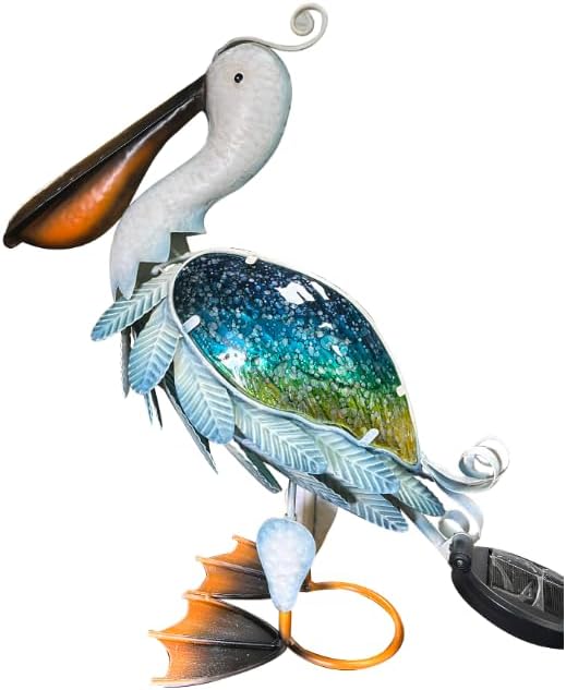 HONGLAND Solar Metal Pelican Statues Garden Sculpture & Statues, 17 Inch Glass Outdoor Pelican Yard Art Coastal Ocean Bird Decor Lawn Ornament for Backyard Porch Patio Decor（Blue-Green）