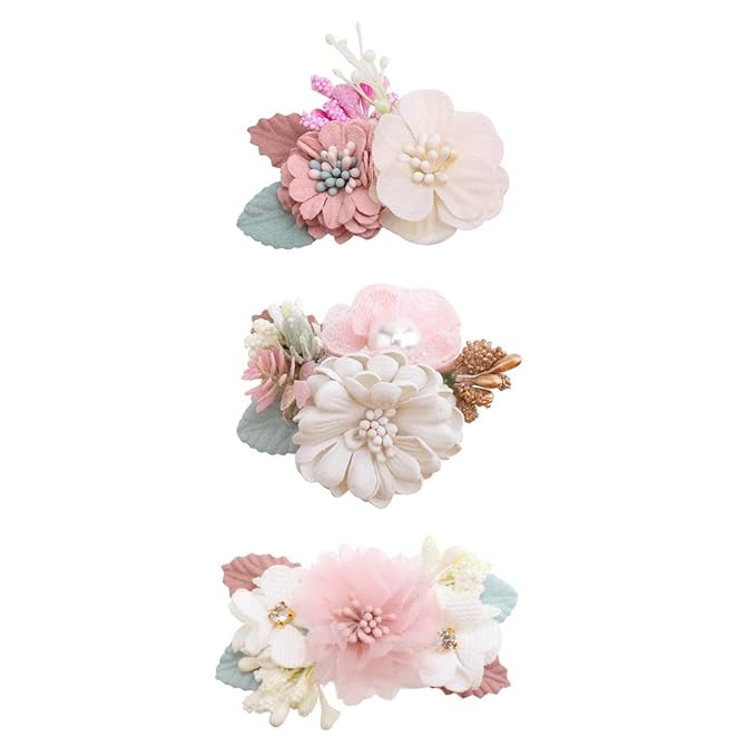 Flower Hair Clips Set-Cherrboll 3pcs Floral Hair Bow Accessories for Baby Girl Toddles Teen Gifts