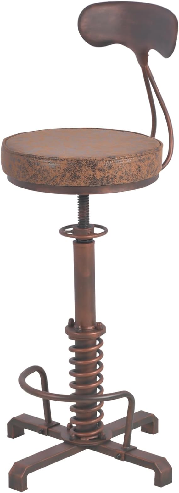 Industrial Bar Stool with Metal Backrest Rustic Coffee Stools with Swivel Leather Seat Vintage Kitchen Island Chair Farmhouse Dining Chairs 24.4-28.3inch Height Adjustable