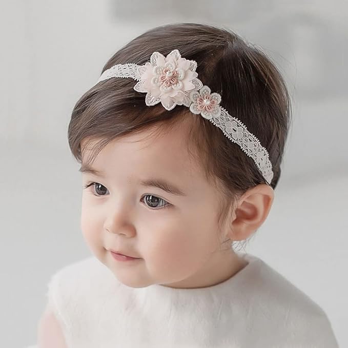 Bethynas Baby Girls Cute Bow-knot Headband Soft Lace Floral Hairbands Newborn Infant Toddlers Kids Hair Accessories (Style 7)