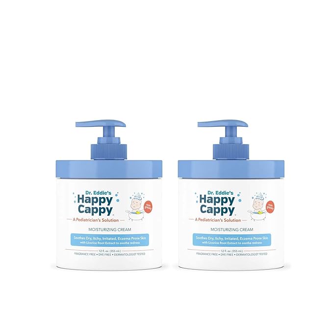 Happy Cappy Moisturizing Cream - Baby Eczema Cream, Eczema Lotion for Kids, Pediatrician-Formulated, Gentle, Paraben Free, Hypoallergenic, Soothes Dry Skin - 12 Fl Oz (Pack of 2)